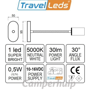 TravelLeds opb spot Ch flex led 5K 260mm opaal switch/usb