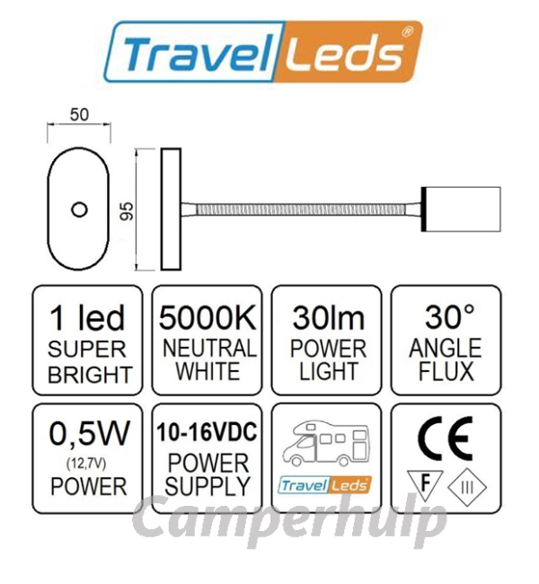 TravelLeds opb spot Ch flex led 5K 260mm opaal switch/usb