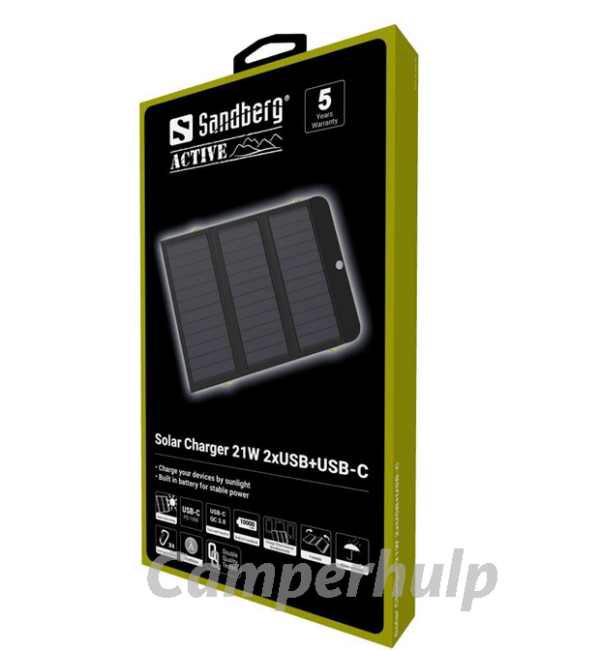 Sandberg Solar Charger 21W 2xUSB + USB-C Opvouwbaar Zonnepaneel met 10.000 mAh Powerbank
