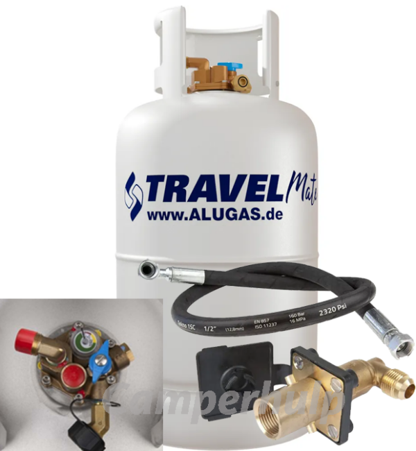 Aluminium LPG Tankfles 27 Liter met Livello Inhoudsmeter & Buitenvulset Complete Camperset