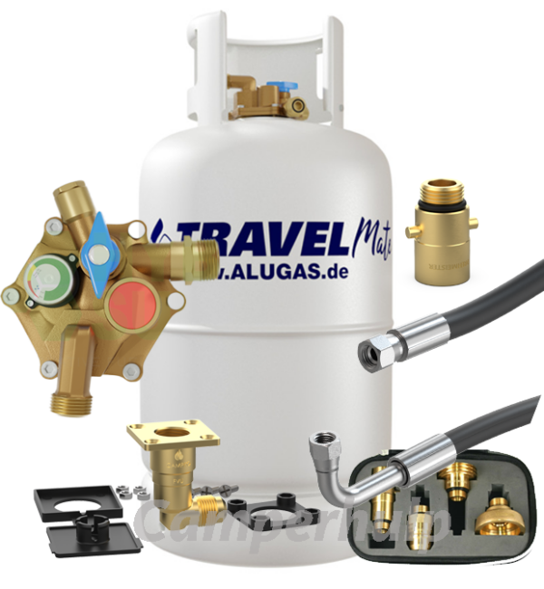 Aluminium LPG tankfles 27 liter met Livello inhoudsmeter en CAMPKO buitenvulset