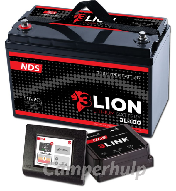 NDS 3LIONSYSTEM Lithium Accu 12V 100Ah + 3LINK 100A Compleet LiFePO4 Accusysteem voor Camper, Caravan en Boot