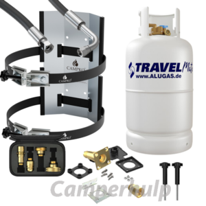 ALUGAS TRAVELMate 27,2 liter hervulbare gasfles met 80% multivalve complete installatieset
